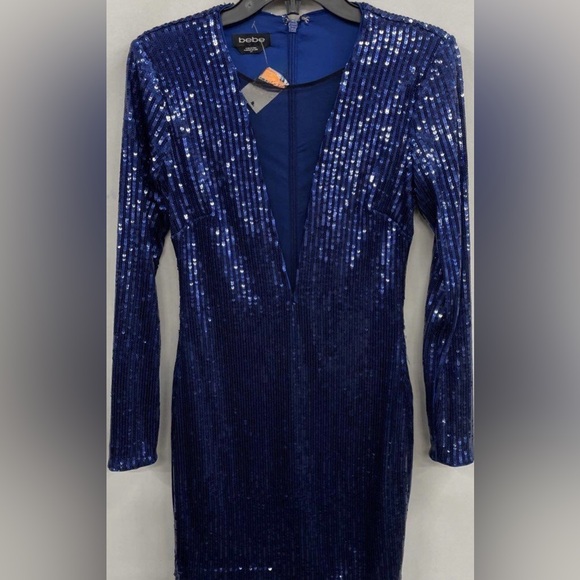 bebe Dresses & Skirts - Bebe Elegant Navy Sequin Long Sleeve Dress